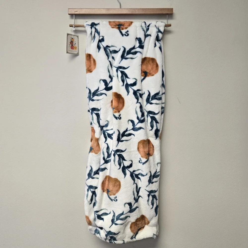 Happy Harvest Pumpkin Vines Velvet Plush Throw Blanket